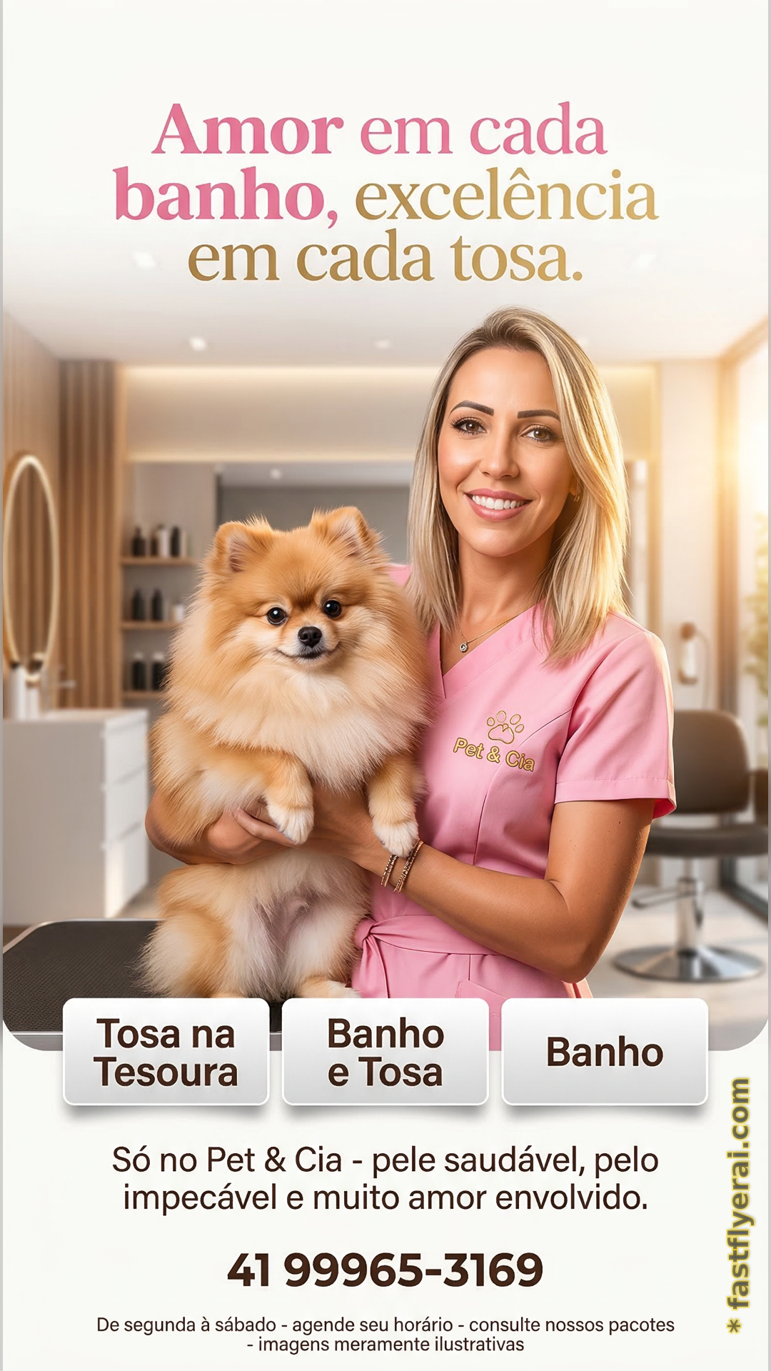 Flyer promocional gerado por IA para pet shop