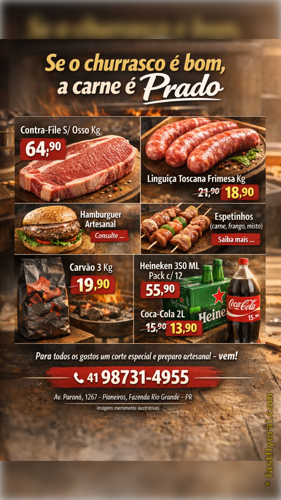 Flyer promocional gerado por IA para açougue